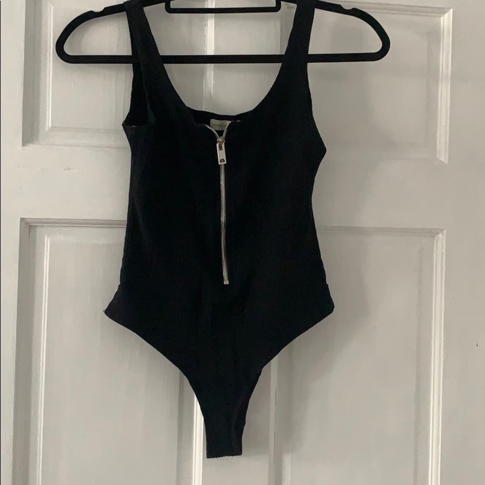 Black Bodysuit with Silver Zipper